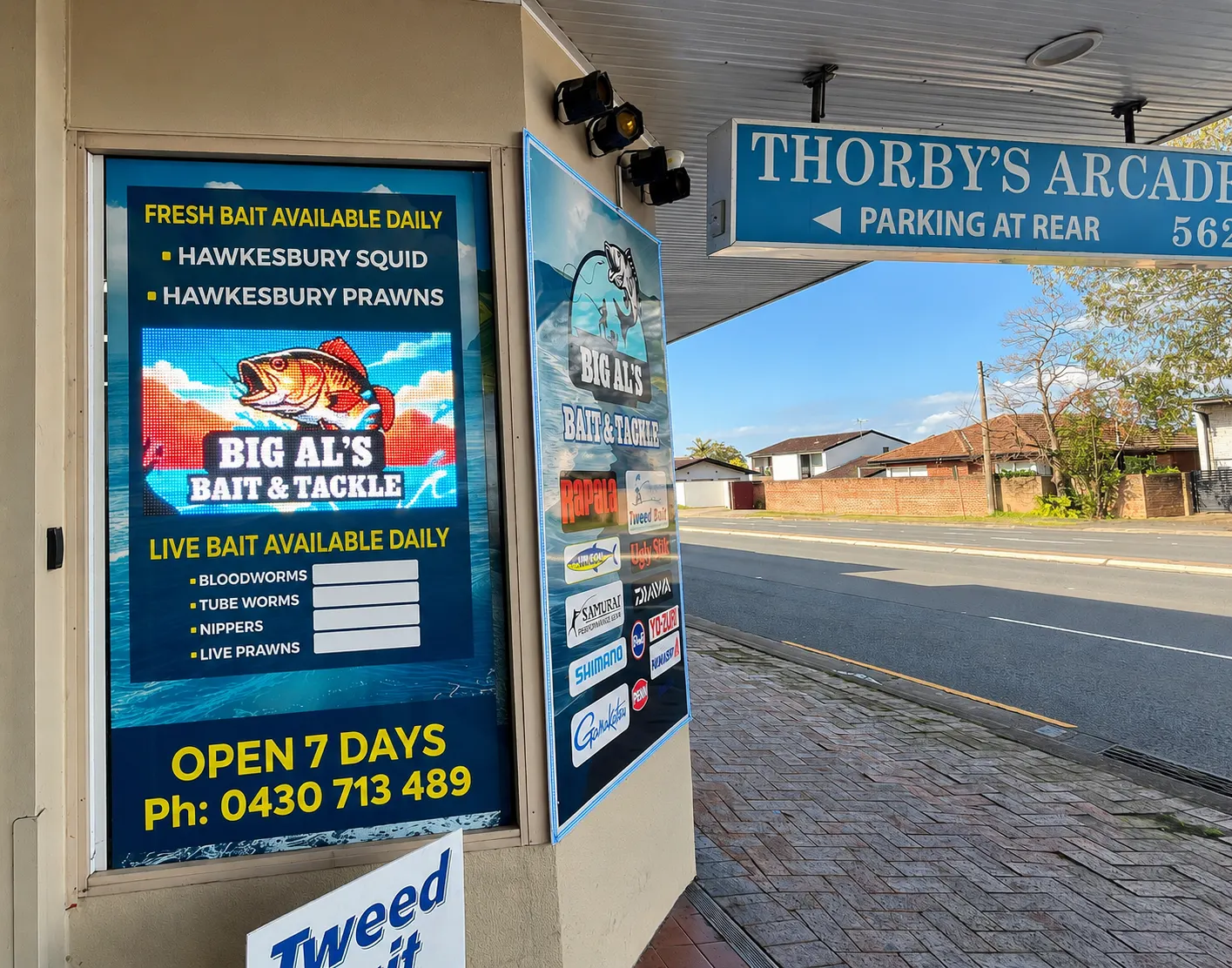 LED advertising display installed at a fishing tackle shop in Pennant Hills, Sydney.