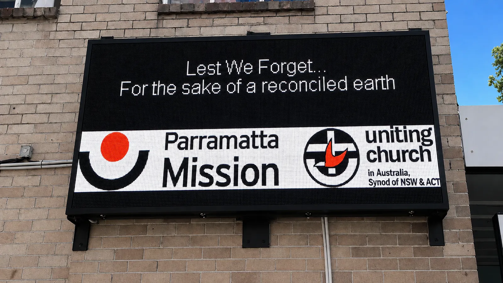 Large LED community message board installed in Parramatta, Sydney.